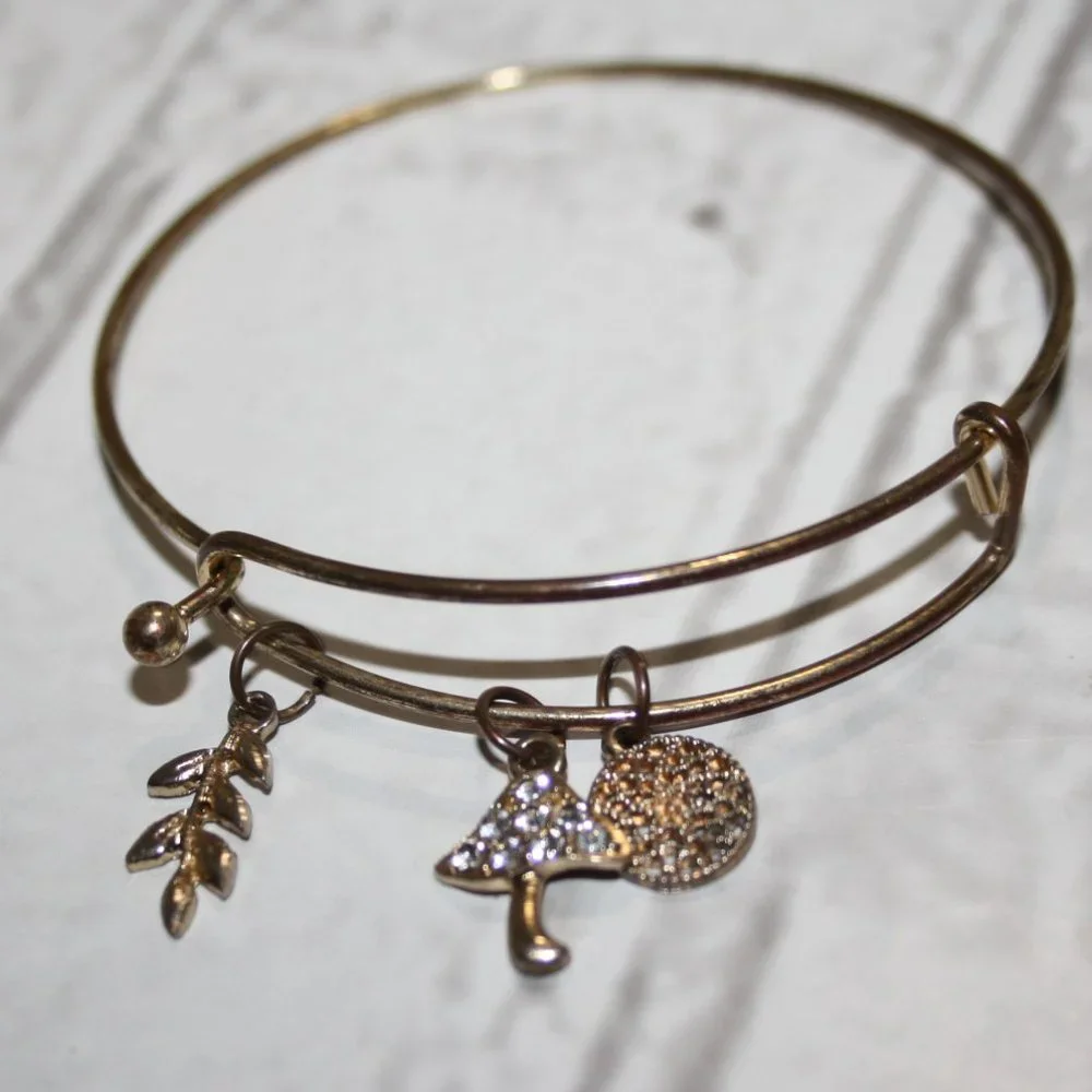 Gold cottage core bangle mushroom rhinestone bracelet